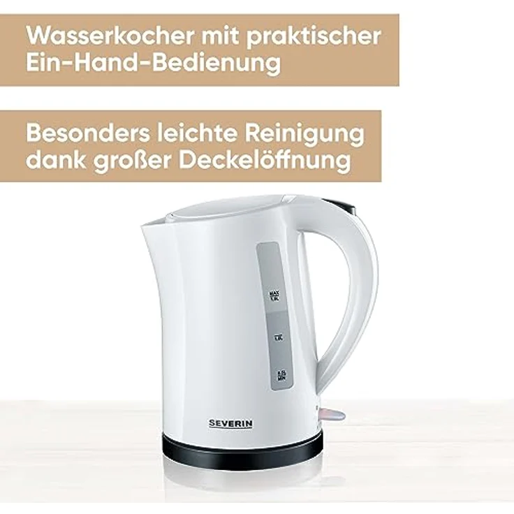 SEVERIN Wasserkocher, 1,5 L, ca. 2.200 W, WK 3494, Weiß-Schwarz – Bild 2