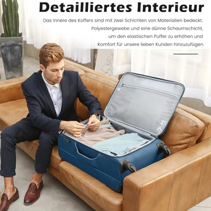 COOLIFE Mittleres Koffer-Set 2tlg, Trolley Reisekoffer mit 4 Rollen, Oxford Gewebe, TSA-Schloss, blau+Silber – Bild 5