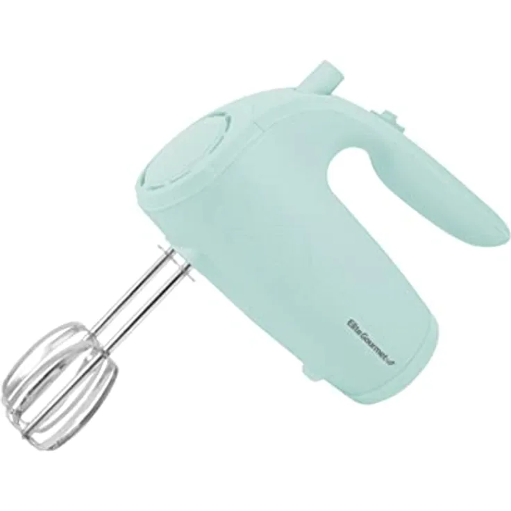 Elite Gourmet EHM003M Ultra Power Electric 5-Speed Kitchen Hand Mixer with 2 Extra Wide Stainless Steel Smooth Creamy Whipped Mixtures Plus Convenient, Beater Storage, Mint Blue