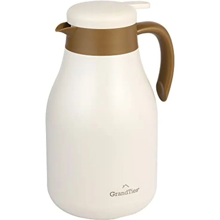 GrandTies 61oz Stainless Steel Thermal Coffee Carafe - Insulated Double Walled Vacuum Coffee Thermos, Coffee Pot, Hot Water Dispenser - Thermos for Hot Drinks, 12 Hour Heat Retention (Ivory White)
