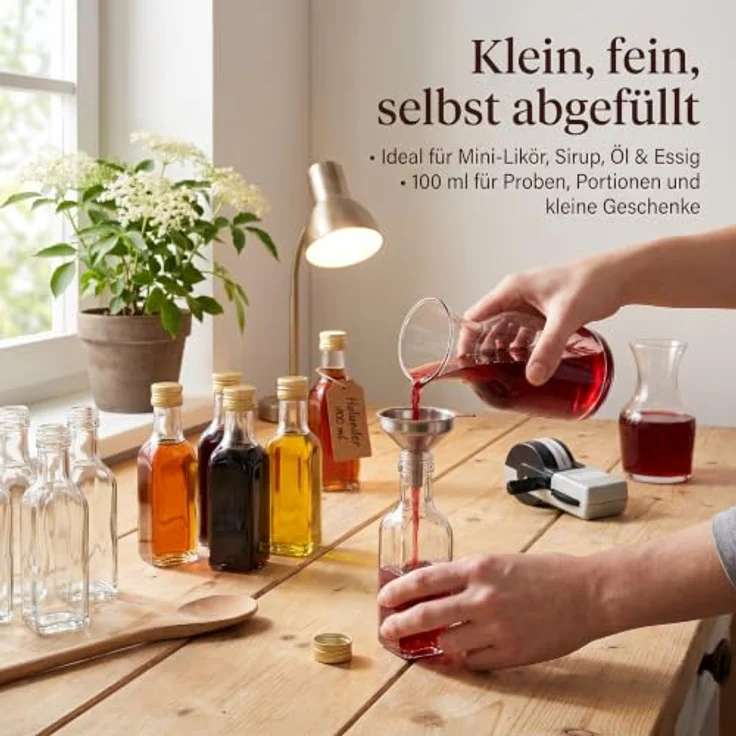 gouveo Trinkflasche Glasflaschen 100 ml Maraska mit Schraub-Deckel - Kleine Flasche 0,1l, 24er Set, transparent-goldfarben – Bild 3
