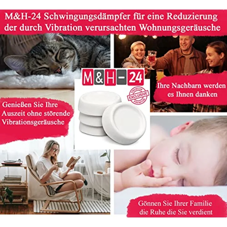 M&H-24 Waschmaschinen Unterlage Schwingungsdämpfer Vibrationsdämpfer Antivibrationsmatte - Gummi Füße für Waschmaschine & Trockner Waschmaschinenzubehör Weiß 4 Stück – Bild 6