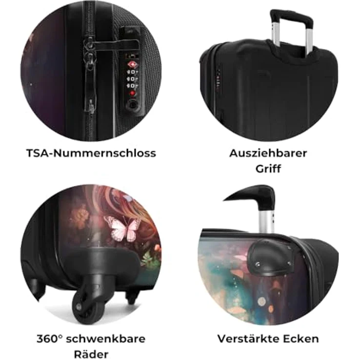 NoBoringSuitcases.com© Kinderkoffer Pferd mit Blumen und Schmetterlingen, 67 cm, 72 L, 4 Rollen, für Mädchen bis 20 kg, Hartschalenkoffer in buntem Design – Bild 7