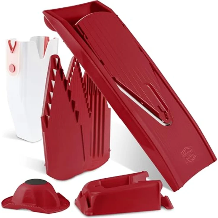 Börner Gemüsehobel V1 ClassicLine Profi Set, Kunststoff, mit 2 Messereinschüben und Dockingstation rot – Bild 9