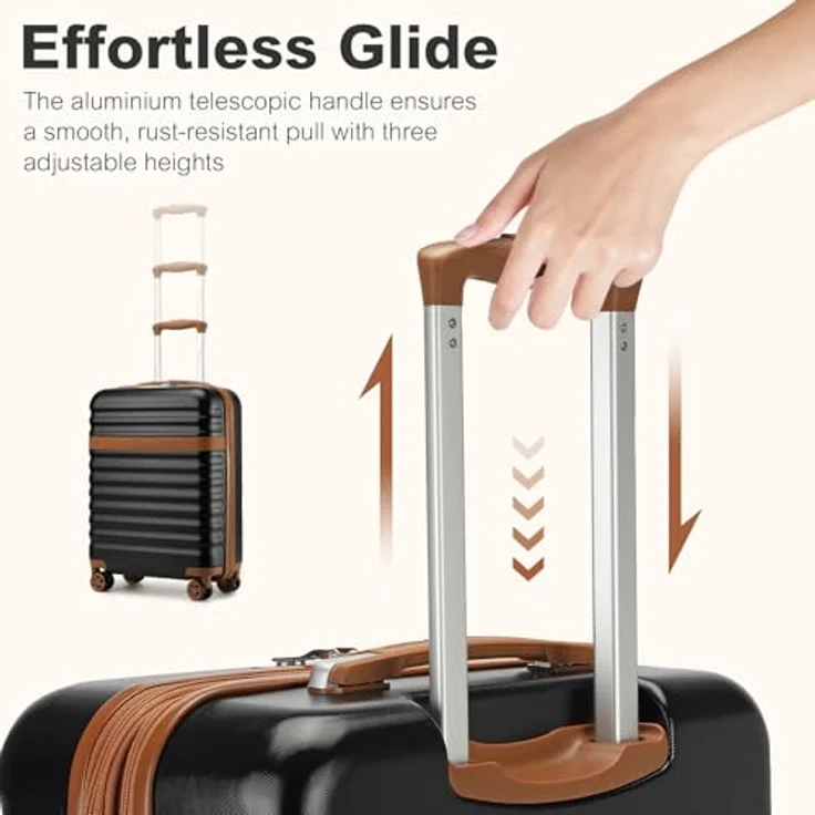 KONO Koffer Trolley Mittelgroß Hartschalenkoffer aus ABS+PC mit 4 Rollen, TSA Schloss, Schwarz/Braun, L, 65 x 43.5 x 25 cm – Bild 4