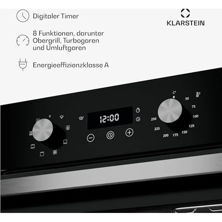 Klarstein SpaceSmart Einbaubackofen 41 L, 8 Funktionen, Dampfreinigung, Energieklasse A, kompaktes Design – Bild 4
