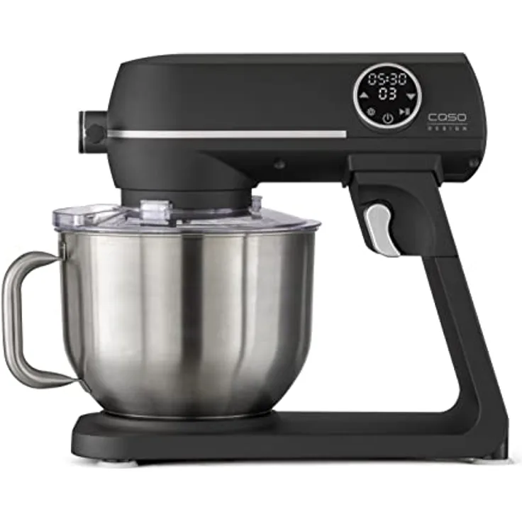 CASO KM 1800 Black-E, Edle Küchenmaschine mit mattschwarzem Alu-Guss-Gehäuse und starken 1800 Watt, 6 l Edelstahlschüssel, 10 Geschwindigkeitsstufen, Touch-Bedienung,planetarisches Rührwerk