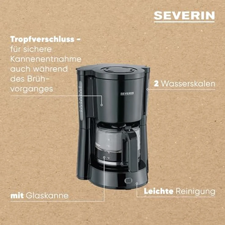 SEVERIN KA 4815 Type Kaffeemaschine (Für gemahlenen Filterkaffee, 10 Tassen, Inkl. Glaskanne) schwarz – Bild 4
