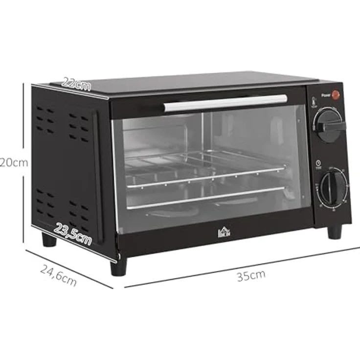 HOMCOM Minibackofen 9L, mit Backblech, Grillrost, 100 °C-230 °C, 60 Min. Timer, 750W, Edelstahl, Schwarz – Bild 5
