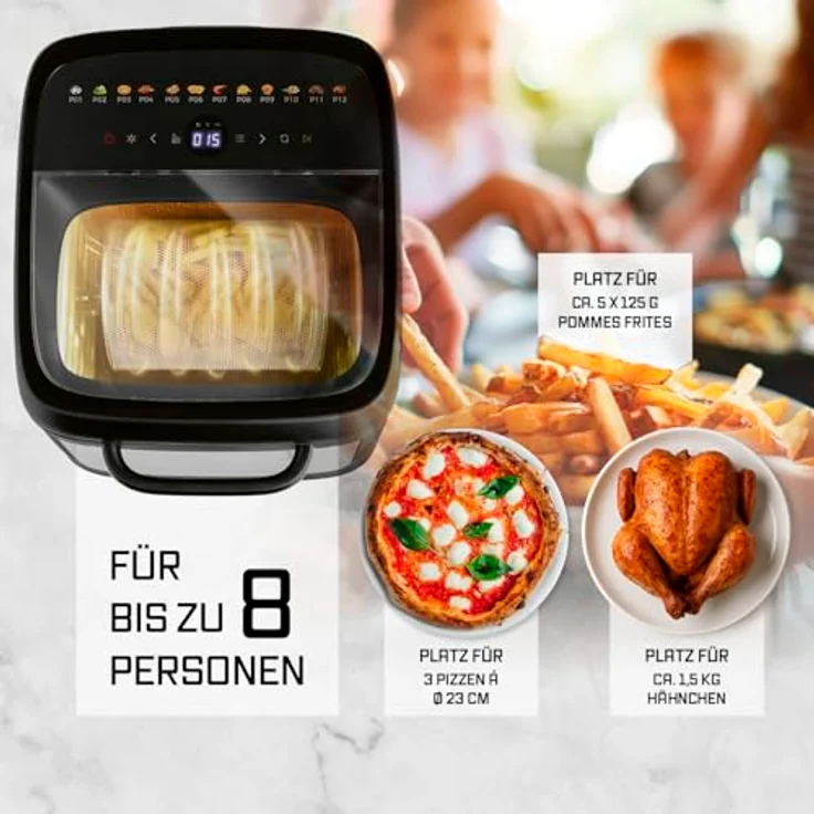 GOURMETmaxx Heißluftfritteuse Heißluftofen 1800 W, 12 Programme, 12,5 l, Panoramadach & Frontfenster, Fettauffangschale – Bild 3