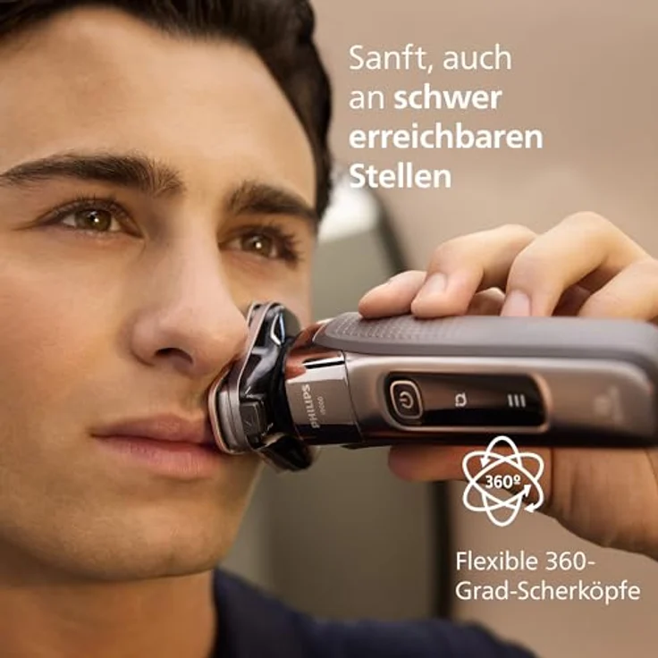 Philips X9000/10 Elektrorasierer i9000, Triple Action Lift & Cut-System, Dual SteelPrecision Klingen, tiefschwarz, Nass- und Trockenrasur – Bild 4