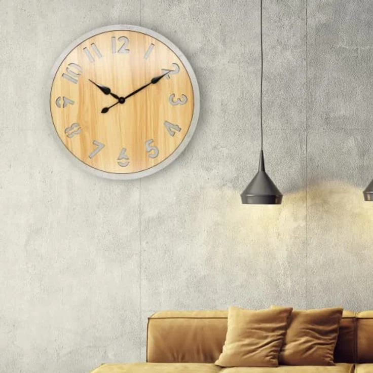K&L Wall Art Große Vintage Wanduhr XXL MDF Holz Betonoptik Wanduhren ohne Tickgeräusche lautlos Holzoptik Retro Gross (Beton Optik 50cm) – Bild 2