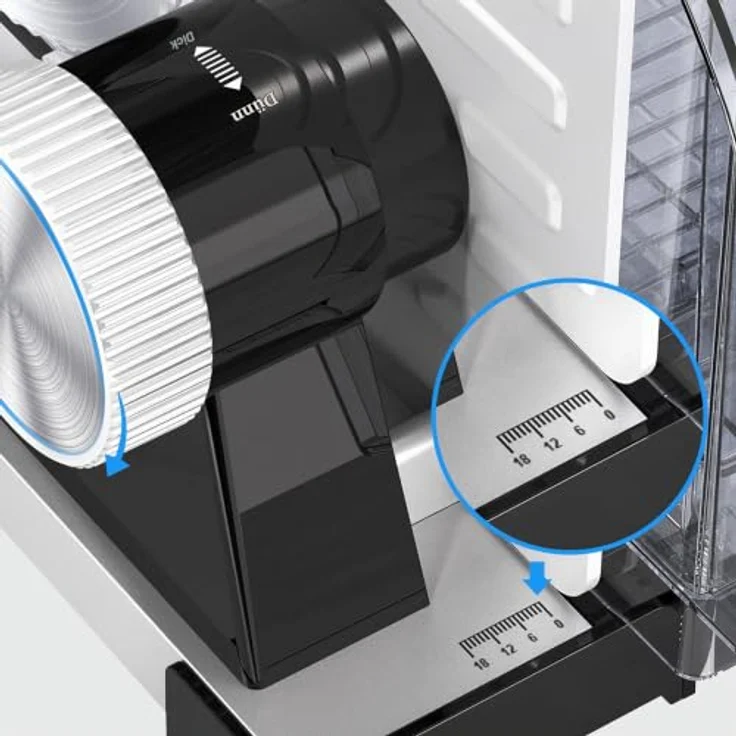 VERTENZ Snip 40 | Multifunktionale Schneidemaschine mit Edelstahlmesser, verstellbarer Schnittstärke 0-18 mm, 160 W, rutschfeste Füße, für Küche und Gastronomie – Bild 5