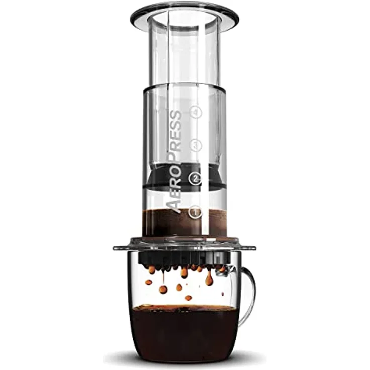 Aeropress Klare Kaffeepresse - 3 in 1 Brühmethode kombiniert French Press, Pourover, Espresso - Vollmundiger Kaffee ohne Körnung oder Bitterkeit - Kleine tragbare Kaffeemaschine für Camping & Reisen