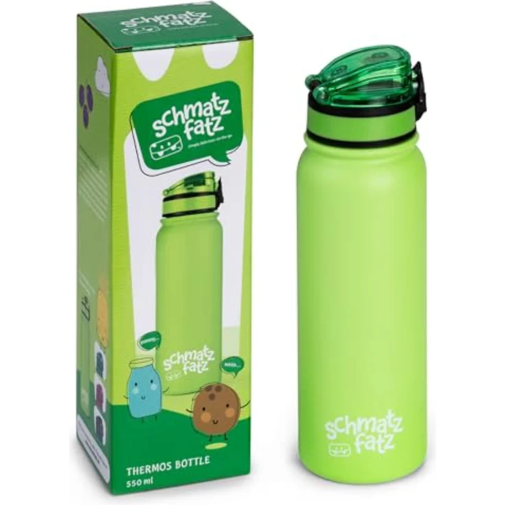 schmatzfatz Trinkflasche Kinder Auslaufsicher, 550ml Edelstahl-Trinkflasche für Schule & Kindergarten, Wasserflasche BPA-Frei, Für Kaltes & Heißes, Auslaufsichere Trinkflasche für Mädchen & Jungen – Bild 1