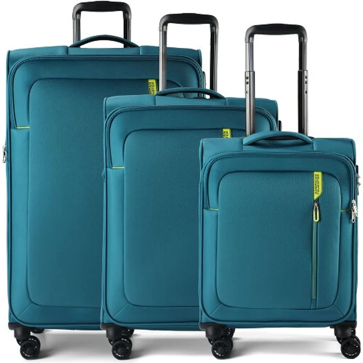 American Tourister Nitestream 4 Rollen Kofferset 3-teilig, Dehnfalte, blau, 100% Polyester, 48 cm x 28 cm x 76 cm