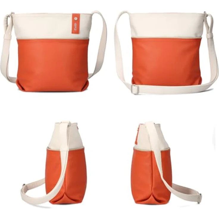 ZWEI Beuteltasche Jana J10, Kunstleder Umhängetasche mit geräumigem Hauptfach, rückseitigem Reißverschlussfach und herausnehmbarem Etui, orange – Bild 3