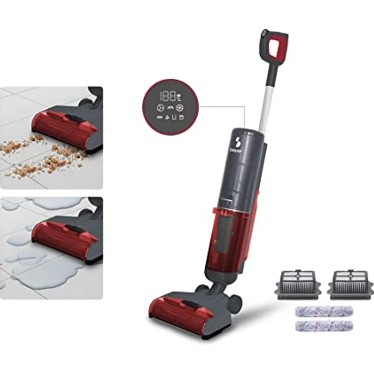 BEPER P202VAL200 Staubsauger Leistungsstarker Kabelloser 3-in-1-Waschtrockner mit LED Display, Rot, 200 W, 1.2 liters