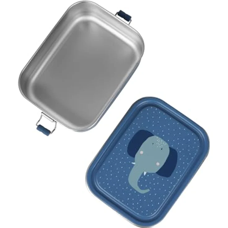 Trixie Baby Lunchbox Mrs Elephant Elefant blau Small, Lunchbox aus Edelstahl mit tierischem Design und Clips zum sicheren Verschließen – Bild 4