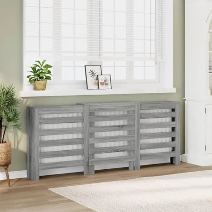 vidaXL Heizkörperverkleidung Grau Sonoma, Holzwerkstoff mit moderner Latten-Optik, 205x21,5x83,5 cm – Bild 2