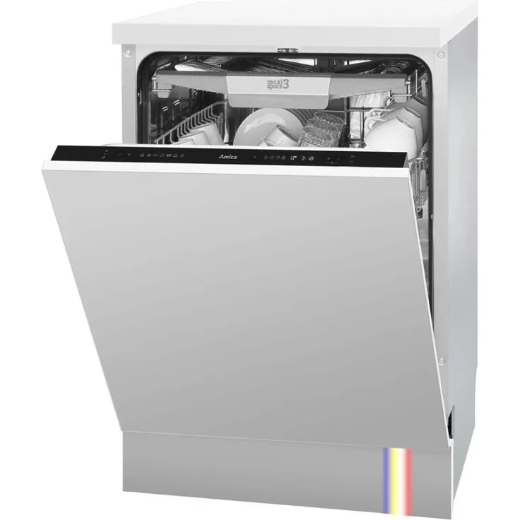 Amica DIM64C7EMONqH, Voll integrierter Geschirrspüler, 60 cm, 14 Maßgedecke, weiß-schwarz, LED-Anzeige, mehrere Programme