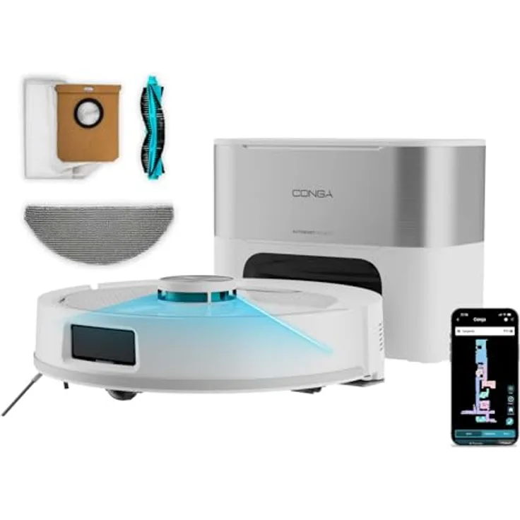 Cecotec Conga Y60, Beutelloser Staubsauger-Roboter mit Lasernavigation, 0,35 l, Perleffekt, autonom mit Selbstentleerung