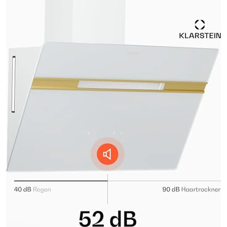 Klarstein Dunstabzugshaube Alina, 60 cm Wandhaube mit 600 m³/h, Energieeffizienzklasse A, LED-Beleuchtung in 9 Farben, Touch-Bedienfeld, Weiß-Gold, Umluftbetrieb möglich – Bild 4