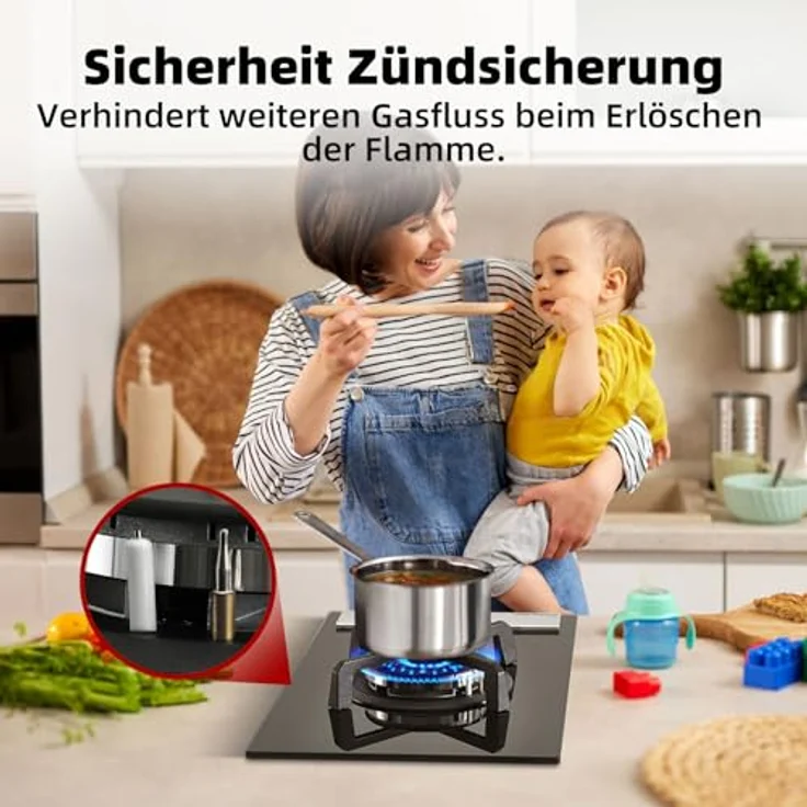 Gasland Chef GH12BF Glas Gaskochfeld Wok Brenner, 30cm Gas Einbaugerät Autark Gaskochfeld, LPG Erdgas inkl – Bild 3