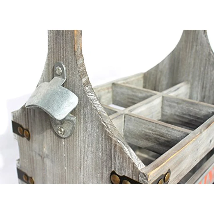 DanDiBo Bierträger 6 Zylinder, Flaschenträger aus Holz mit Flaschenöffner, Grau-Antik, für bis zu 6 Flaschen – Bild 3