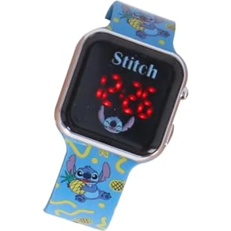 Accutime LED-Kinderuhr Lilo & Stitch, digitale Uhr mit LED-Anzeige für Uhrzeit und Datum, blau – Bild 4