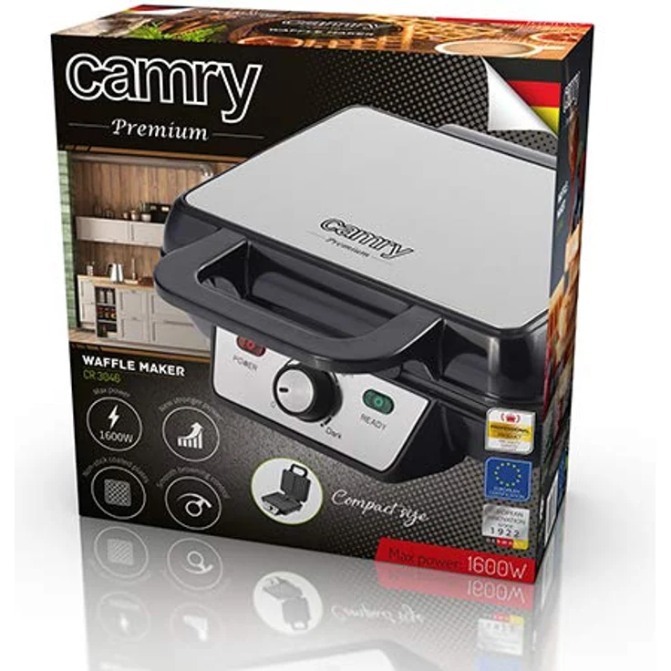 Camry CR 3046 Waffeleisen, 1600 W, Cool-Touch-Technologie, antihaftbeschichtet, silber, schwarz – Bild 5