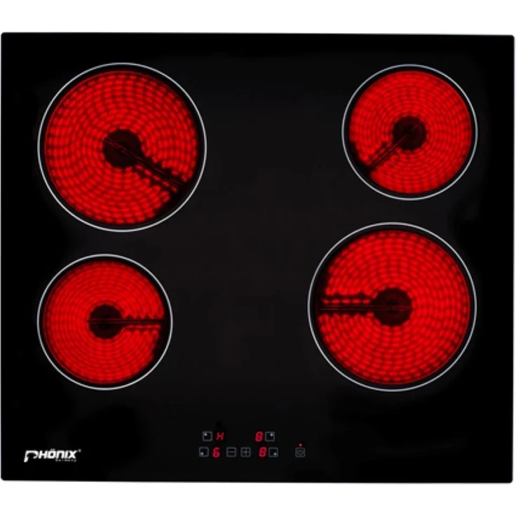 Phönix Germany PC-604T Glaskeramikkochfeld, Elektro Einbauherd mit 4 Zonen, 6,0 kW Leistung, autark, schwarz