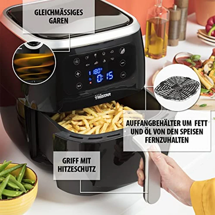 Smartwares Digitale Crispy Fryer Heißluftfritteuse XXL, ohne Fett, 1800 Watt, 6 Liter Fassungsvermögen, schwarz, Kunststoff – Bild 6