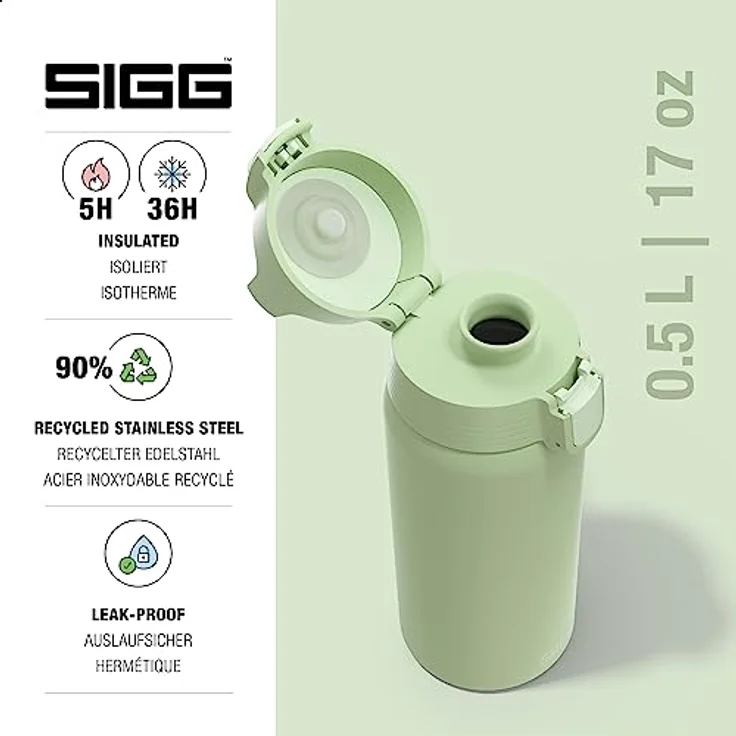 SIGG - Isolierte Trinkflasche - Shield Therm One Eco Green - Für kohlensäurehaltige Getränke geeignet - Auslaufsicher - Spülmaschinenfest - BPA-frei - 90% recycelter Edelstahl - Grün - 0.5L – Bild 2