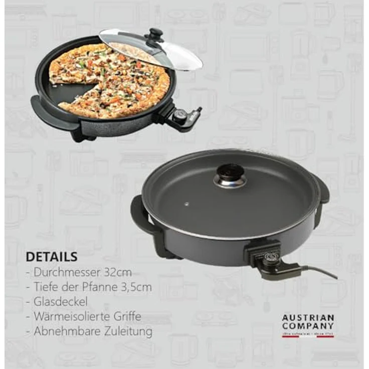 Silva-Homeline PPF 1503A Partypfanne mit Glasdeckel zum Kochen, Braten, Dünsten, Auftauen und Warmhalten, Ø 32 cm, 1500 W – Bild 5
