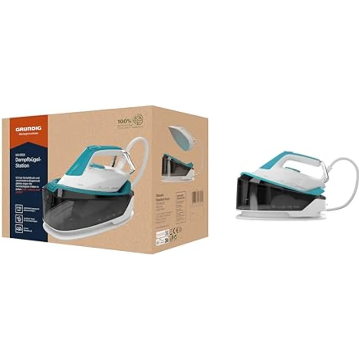 GRUNDIG SIS 6550 Dampfbügelstation, 2400 W, 6,5 bar, 110 g/min Dampf & 360 g/min Extra-Dampfstoß, Keramiksohle, 1,2 L Wassertank, schnellaufheizend, Weiß/Türkis – Bild 1