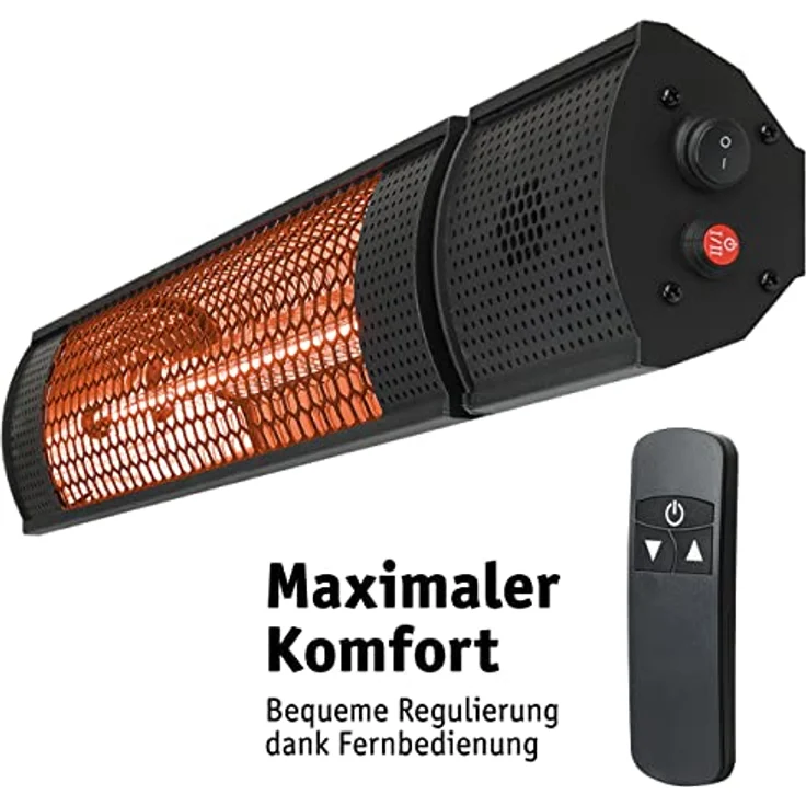 WALTER Professional Infrarot Wandheizstrahler 2000 W, Karbon-Infrarot Technik, energieeffizient & blitzschnell aufgeheizt, Terrassenheizer, 2 Heizstufen, Fernbedienung, inkl. Wandhalterung, schwarz – Bild 3