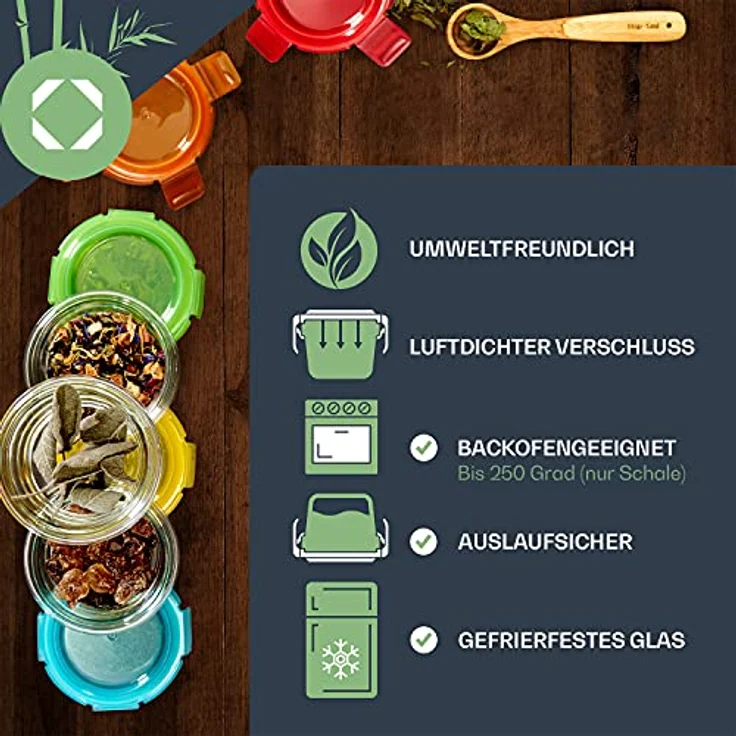 Klarstein Babygläser 6er-Set bunte Deckel luftdichter Verschluss geschmacksecht Transparent – Bild 3