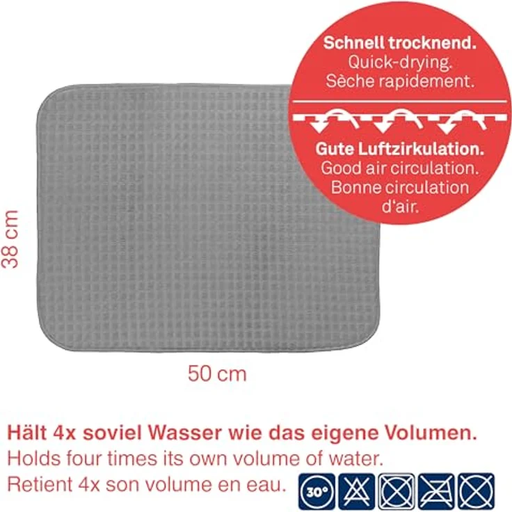 Kela 11642 Abtropfmatte Rapida Polyester, 50 x 38 cm, grau – Bild 6