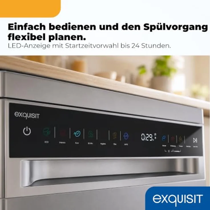 Exquisit GSP59311-450C Geschirrspüler, 11 Maßgedecke, Energieklasse C, 7 Spülprogramme, Aquastop, Besteckschublade, Unterbaufähig, Startzeitvorwahl, Silber – Bild 4