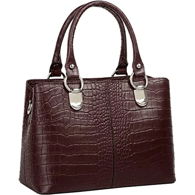 Cluty Umhängetasche, echt Leder in Kroko-Optik, Made in Italy, 2-geteiltes Hauptfach, abnehmbarer Schultergurt, Bodennägel – Bild 4
