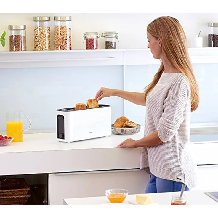 Braun HT 3110 WH Toaster | Langschlitz | Extrabreite Toastkammer | Herausnehmbare Krümelschublade | Aufwärm- und Auftaufunktion | 7 Röstgrade | Separater Brötchenaufsatz | Weiß – Bild 5