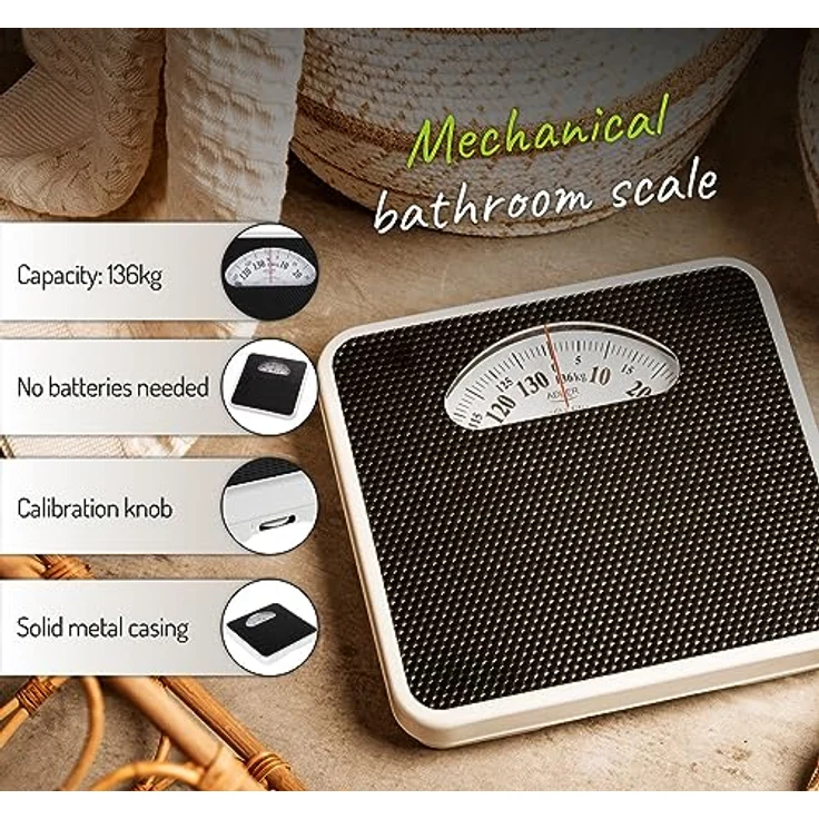 Adler AD 8179 Mechanische Personenwaage - Körpergewicht - Analoge Fitnesswaage - 136kg Kapazität - Stabiles Metallgehäuse - Rutschfeste Oberfläche - Leicht ablesbar - Kalibriert mit einem Knopf – Bild 5