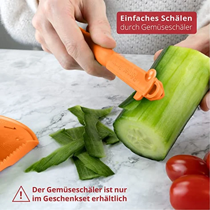 Börner Roko PowerLine Gemüseschneider • Streifenschneider für Obst & Gemüse • Julienne Schneider für feine Streifen • Gemüsehobel fein • Küchenhobel (Orange) – Bild 5
