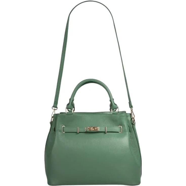 Samantha Look Handtasche aus 100% Rindleder, grün mit Reißverschluss- und Smartphonefach, Made in Italy – Bild 7