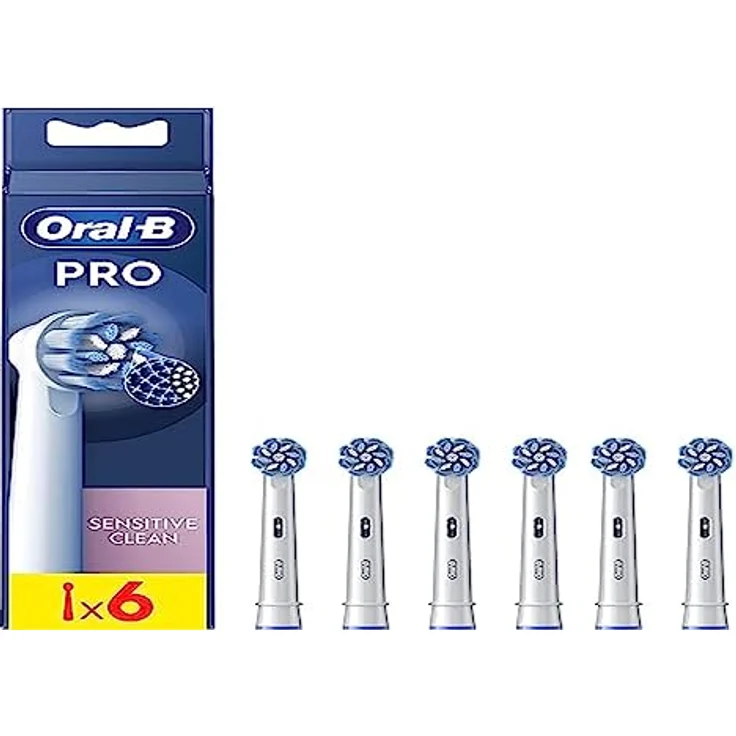 Oral-B Pro Sensitive Clean Aufsteckbürsten für elektrische Zahnbürste, 6 Stück - Entfernt bis zu 100% mehr bakteriellen Plaque, ultra-seidige Fasern, für eine sanfte und effektive Reinigung – Bild 1