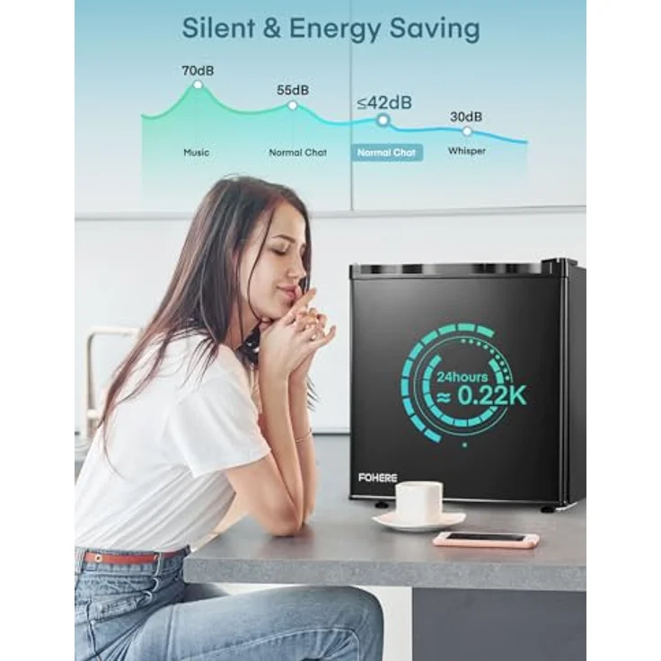FOHERE Mini Kühlschrank 46L, Energiesparend mit Eisfach, Temperaturregelung, Leise, Beidseitig montierbar, Schwarz – Bild 5