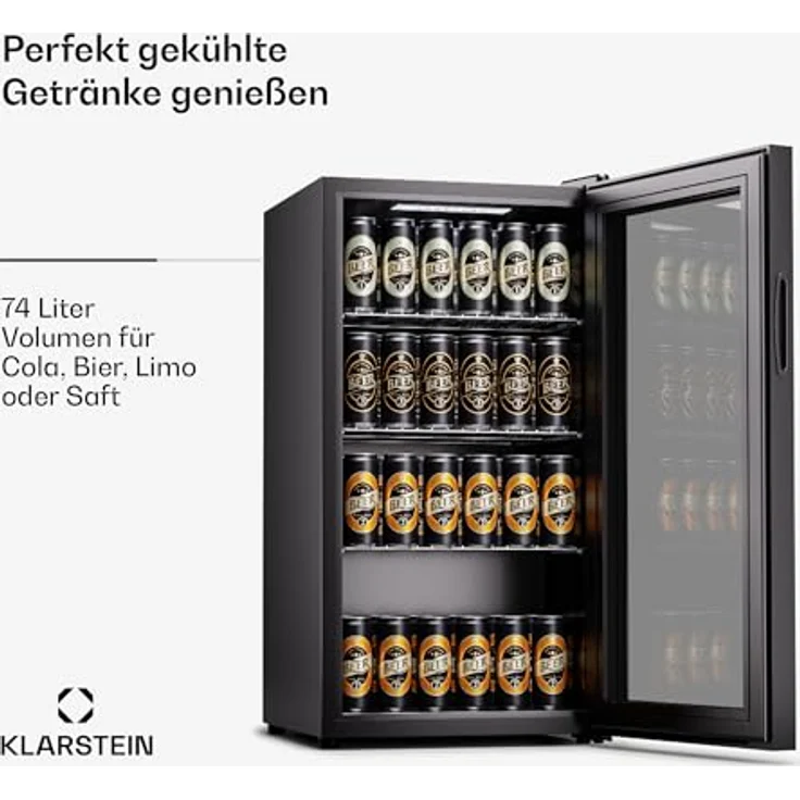 Klarstein Kühlschrank mit Glastür, Leiser Edelstahl-Kühlschrank, Indoor/Outdoor Getränkekühlschrank, 74L Kühlschrank mit Herausnehmbare Ablagen, 5-18°C – Bild 2