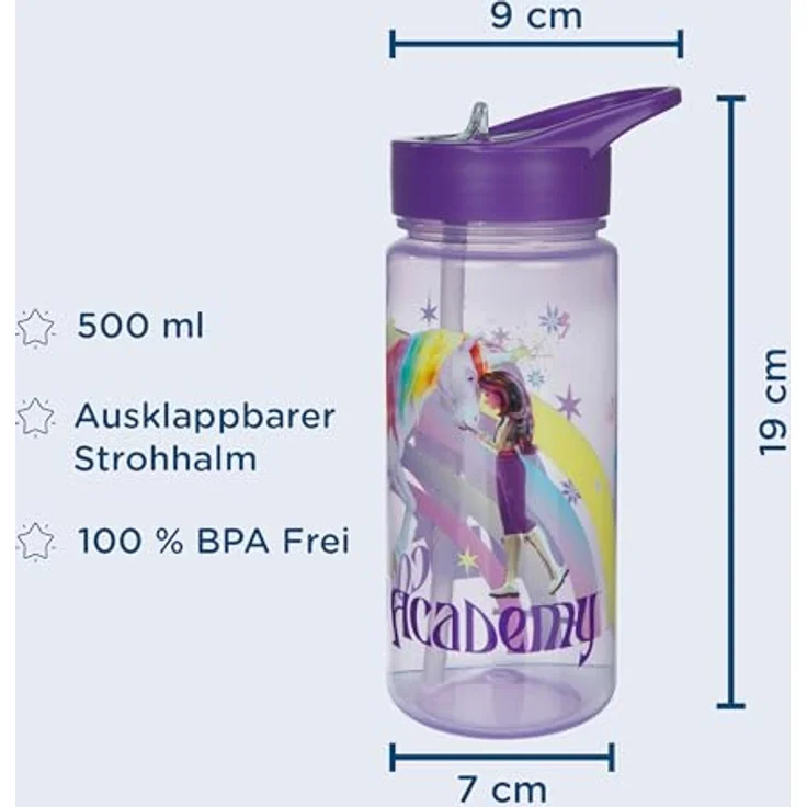 Unicorn Academy Trinkflasche Lila, leichte Flasche für Schule und Sport, 19 cm – Bild 3