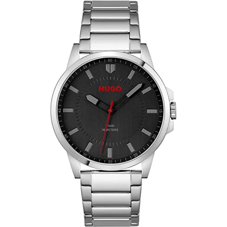 Hugo Boss Herrenarmbanduhr, 1530246, Quarzuhr, 43mm, Wasserdicht, silber, schwarz